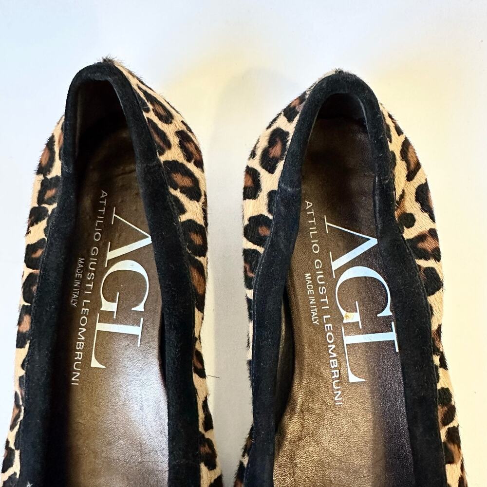 AGL Monika Ballet Flat Shoes Leopard Suede Calfskin Cap Toe - Picture 7 of 9
